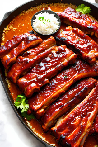 Ribs made from pork ribs served with rice