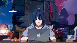 personagem de anime sentado em uma mesa com um laptop, sasuke uchiha, Estilo anime 4K, badass anime 8 k, Estilo anime moderno, Estilo anime. 8k, itatchi uchiha, Epic anime style, Steve Jobs como Hokage, Estilo anime muito moderno, Estilo anime