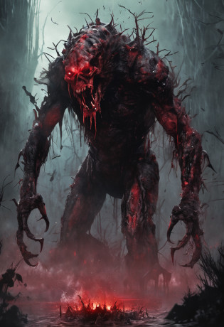 A painting of a really mest up wolf with a bloodied face and a bloodied head, carnage, Sci - Horror Art of Fiction, Science fiction horror artwork, inspired by Aleksi Briclot, Crocs de carnage, Horror fantasy art, par Aleksi Briclot, Horror concept art, venin, Art fantastique et horreur, Detailed illustration of 4K horror, Demonic creature, Dark Fantasy Horror Art