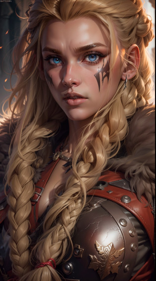 a young teenage female barbarian from dungeons and dragons, blonde hair in a single long braid, full body leather and fur armor no metal, holding a spear, big muscles, DnD, in the style of realistic and hyper-detailed renderings,dungeons and dragons, 8k, detailed eyes, perfect eyes, epic , dramatic , fantastical, full body , intricate design and details, dramatic lighting, hyperrealism, photorealistic, cinematic, 8k, detailed face, Dramatic photo,epic photo, whole body, barbarian,