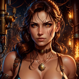 Steampunk Portrait of Lara Croft, detailed, comic style, jim lee! ! !