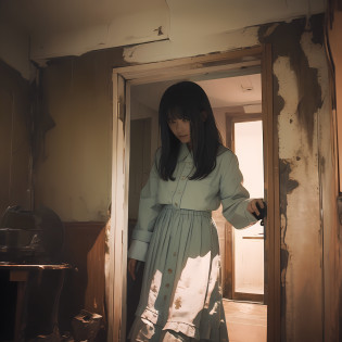 Photos of ghosts only Japan teenage girl. In the dim light, The scope of claustrophobia in a small room in Tokyo, A ghostly presence appears, Consumed in the creepy world of horror games. Lurking in a desolate corner, Enveloped in inexplicable darkness, That evil gaze is?Anchored to the player with an anxious and twisted smile?A shiver ran down my spine. The ghost apparition is covered in tatters, White dress full of filth, Unforgettable relics of the past, And its ethereal shape is wavering, A glimpse of the spectral region beyond.

In the stuffy atmosphere of the room, Dilapidated chair, Forgotten relics of another era, Stands as a chilling memory of the room's sinister history. Time once eroded ornate sculptures, Leaving behind whispers and echoes of suffering The rotten shell of the soul. walls, Decorated with faded photos of forgotten faces, It seems to exude a melancholy presence., imitate?Who got caught up in it?As if the essence longs for liberation from their eternal purgatory.

A pale blue glow emanates from the ghost's eyes, Emitting an eerie glow that penetrates the air, Corner of the room?Filled with spectral incandescent lamps. Shadows dance under an ethereal glow?Distorted, Twisting into grotesque shapes that mock the sanity of the living.

When a ghost silently stretches out a translucent hand, A chilling silence falls. pain?For each very slow movement, Reach out to players., Creeping specter of fate. however?No matter how close you get, The transparent hand of the ghost is?Never break the threshold of the tangible world, Leave a trail of icy fear. It is the embodiment of pain, Forever deny the comfort of human touch.

yet, Paradoxically, With obvious horror