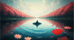 I can't remember the feeling of the beginning
The landscape painting depicted is a devil that deceives angels
Eventually, even the hot heartbeat and lies will end
Counting on my fingers, the last time of freedom
Baring my teeth and howling, just flowing people
The abyss reflected in the water surface
Because it sways and disappears with withered leaves
Because it fades in the waves
Is there a nostalgic memory at the destination led to?
The scars that can boast of time
Blossom vividly and unhealed in red
In the same time, blooming vividly, 
abstract landscape,
(best quality:1.3), (highres:1),