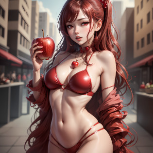 Woman Fusion Red Apple,Apple Red Skin,Softness,Hentai,ecchi,Temptation,Lust,SDM,BDS,Sadism,Tenderness,Body Fusion Red Apple,Bikini,Eroticism,Red Apple Pendant,Holding Red Apple,Red Apple Syrup