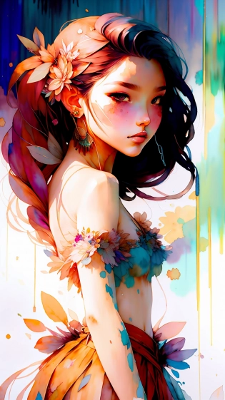 wtrcolor style, digital art of (jasmine), official art, blown by the wind, masterpiece, beautiful, ((watercolor)), paint splatter, intricate details. Great detail, [dripping:0. 7], Trending on Artstation, Rachel Walker
