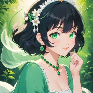 Boyish very short black hair, lipsticks, Japan woman smiling, Green Long Grove,?Emerald Tia boyish very short black hair, lipsticks, Japan woman smiling, Satin green long gloves, Green Pearl Necklace, verd s eyes, Green eyes, Long green gloves made of satin material, big breasts beautiful, Green Bridal Veil, Green eyes, Emerald Earrings,emerald tiara, Green eyes
