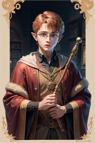 a drawing?A man in a robe holding a wand, holding wand, young wizard, holding a wand, portrait of a young elf wizard, holding wands, portrait of harry potter, long trunk holding a wand, holding the elder wand, young half elf wizard, harry potter portrait, Ron Weasley, Holding a magic wand, perfect lineart