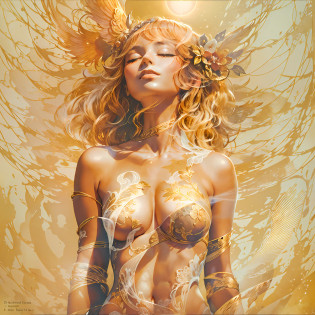 Master of Ascension, magnifique femme, double exposition, Soleil, peau luisante, sexy et sensuelle