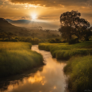 a panoramic view, luz dourada quente, A godly person raised his hand in prayer, Angel descending from heaven with a radiant aura, Peaceful countryside at sunset, 4k, NFFSW, -AR 2.35:1, The sun's rays through the clouds, Foco suave, wind gently swaying tall grass, Colinas ondulantes ao longe com uma antiga capela de pedra, Pomba voando com luz rasteira, O brilho da energia divina em torno dos anjos, Fluttering lobes and feathers on the wings, A look of reverence and gratitude to those who pray, A sparkling river reflecting the color of the sky, uma humilde cruz de madeira nas proximidades, An atmosphere of peace and miraculous existence, Cores brilhantes com brilho sonhador, Ethereal notes floating in the air, Timeless sense and spiritual connection, A series of blessings gently poured out from on high, Turn the pages in the breeze and open the Bible, On-screen text overlay with scripture quotations, Humor comovente e comovente, Images based on religion or belief.