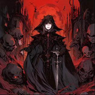 uma foto tirada de um livro de cor escura com um fundo vermelho, Castlevania, Castlevania Inspirado, Senhor vampiro, O vampiro, fantasia sombria detalhada, bruxa Castlevania, o Senhor das Trevas, Castelv�nia, vampire hunter d, Princesa das Trevas, Alucard, Deus masculino bonito da morte, Senhor das Trevas, Vilania, O Rei da Morte, no estilo da arte da fantasia sombria