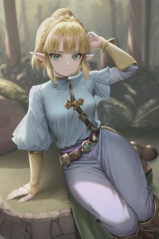 <lora:princessZeldaLora_v1:0. 5> princess zelda, 1girl, artist request, belt, blonde hair, blue shirt, book, boots, expressionless, full body, green eyes, highres, looking at viewer, magic, nintendo, pants, pointy ears, shirt, short hair, simple background, solo, the legend of zelda, the legend of zelda: breath of the wild, the legend of zelda: tears of the kingdom, white background