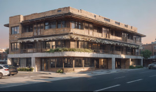 (((tmasterpiece))),((Best quality)), 8K, Hyper-realistic?Super real?????Diverse colors?Strong contrast?Architectural color contrast??Create a warm and lively atmosphere?1.5??Light shines on the facades of buildings?Blue-black eaves??Brand new building?1.2),??A renovated building???high detal, Ultra-detailed?fashionable architecture??Old European architecture?1.5? ???brick buildings????Red walls?1.5??Light red brick walls???Depict the stacking pattern of bricks in detail???There are some plants in front of the building?Plant embellishment?Brick pattern?Light gray building?Color mixing?brick walls?Brick material?There is a road in front of the door?Black asphalt pavement?at dusk at golden hour?Dusk rendering?early evening?Plenty of light?Interesting light and shadow?Perfect the details???nostalgic ambiance?????Lively scene???Lively street view?Add a sense of atmosphere?Business center atmosphere?Warm colors?warm color?Light yellow atmosphere