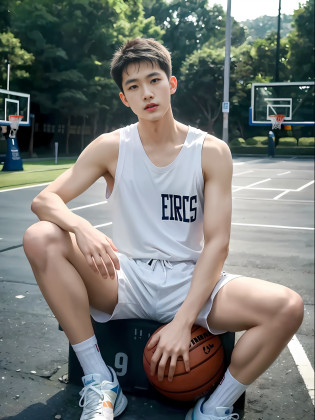 HD realistic Arafad man sitting on basketball in parking lot?The posture is relaxed?Fine hand depiction?wearing basketball jersey?Cai Xukun style full of sporty atmosphere?Inspired by Zhang Han?heise jinyao?Shin Jinying and others?Full of Chinese style masculinity?Nanquan is just as handsome?Then join Bian Shoumin?Young Wan Anqi and other elements?Inspired by real-life characters Cheng Yi and Chen Xintong?Express the image of a man who embodies the integration of Chinese and Western cultures?