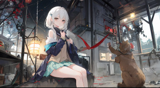 Heterochromic pupils?solo person?Ark of Tomorrow?one-girl?off-shoulder sweater, backless outfit,Starry sky,clusters of stars,Ray tracing,{Best quality}, {{Masterpiece}}, {A high resolution}, Original, Extremely detailed 8k wallpaper, {An extremely delicate and beautiful},,incredibly_absurderes,Colorful,intricately details,art book,,incredibly_absurderes,Ray tracing,Perspective,Wide shot,Overall view,,A high resolution,Game CG,short_Hair,cat_hor ears,White_Hair/White_Eyes,Detail fingers,Hands in hair,pigeon-toed,Pout,Blush,Eyes visible through hair,off-shoulder sweater,White_wind coat,Superskirt,White pantyhose,White cat ears??((long  white hair)))?White tail?reaching out her hands?W cut sitting position?(((a black trench coat)))?(((Blue sailor collar)))?Blue pupil?White hairpin?Post-industrial buildings?4K?Master picture quality?Texture?Ark of tomorrow style?On the ground lay the West Sword?eventide?Blood-red sunlight?Black backpack?((((Short blue skirt))))?((((White tights))))?black sneaker shoes?full bodyesbian?long and flowing hair?Smiling?Squint?The ultimate in facial depiction?The ultimate body depiction?The ultimate hair depiction ?There are lanterns on the ground?is shy?in a panoramic view?The ultimate scenario description?Pout,Beautiful_face,Beautiful detailed eyes,One eye is white?One eye closed ,Earphone,Beautiful detailed sky,reflective light,Ray tracing?Sunlight,(Maid dress),Sailor dress,Sleeves,beautiful detailed  water,Beautiful detailed sky,god light,depth of fields,Normal body?Normal posture?Front view?Absolutely good light and shadow?Detailed sky?baiyun?the sunset?(((???starlights?rios?darkly))).{Best quality}, {{Masterpiece}}, {A high resolution}, Original, Extremely detailed 8k wallpaper,  {An extremely delicate and beautiful},,Ray ,{Best quality}, {{Masterpiece}}, {A high resolution}, Original, Extremely detailed 8k wallpaper, {An extremely delicate and beautiful},,incredibly_absurderes,Colorful,intricately details,art book,,Overall view,,Depth o