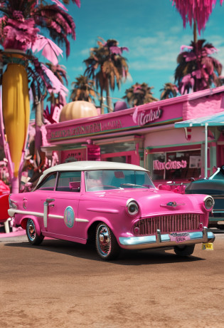 Boneca Barbie no carro de bombeiro