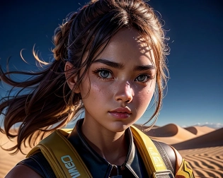 uniform solider young girl, beautiful symmetric face, big kind eyes , looking down, (dynamic pose), in a dry desert , bright flare sun, heat radiate, neon sea , wide angle from a far away angle, cinematics 4k, 8k, desert sun and sun dunes background bright , Far view shot, flushing and fantasy, very beautiful and elegant, highly detailed, digital painting, ultra highres, (realistic, photo-realistic:1), 8k, raw photo, hyperrealism, photography, (photon mapping, physically-based rendering), <lora:add_detail:1> <lora:add_sharpness:1>