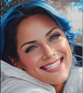 mulher sorridente com jaqueta azul e jaqueta azul em sorrir, retrato colorido detalhado, retrato realista da foto, retrato fotorrealista, pintura digital realista, Realistic portrait, foto retrato realista, pintura digital fotorrealista, arte digital. foto realista, arte digital muito realista, rosto bonito fotorrealista, airbrush digital oil painting, arte digital fotorrealista, retrato ultra realista, retrato feminino realista