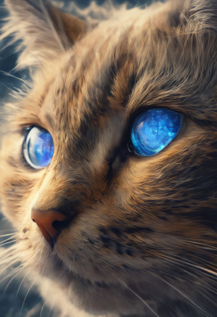A closeup of a cat with a blue eye and golden hair, arte digital altamente detalhada, Arte digital altamente detalhada em 4k, arte digital altamente detalhada, arte digital ultra-detalhada, arte digital altamente detalhada, 8k arte detalhada de alta qualidade, arte digital de detalhes surpreendentes, arte digital ultra detalhada, arte digital altamente detalhada, Grande arte digital com detalhes, Arte altamente detalhada em 4K