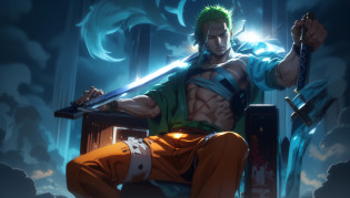 Roronoa Zoro (Masterpiece, 4k resolution, ultra-realistic, very detailed), (Theme of white samurai, charismatic, there is a swordsman next to a Japanese 