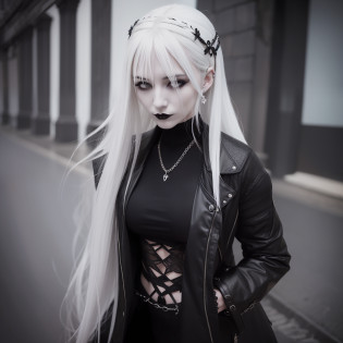 arafed woman with white hair and black top posing for a picture, very beautiful goth top model, pale goth beauty, 1 7 - year - old goth girl, wearing modern gothic clothes, goth girl aesthetic, goth girl, goth aesthetic, gothic aesthetic, gothic clothes, darkwave goth aesthetic, gothic clothing, gothic fashion, wearing gothic accessories, goth style