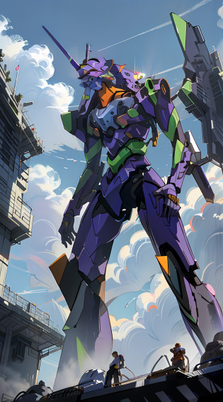 ((eva 01), evagod:1.1), evagenlion, Concept Design, sci-fic character design, SCIENCE FICTION, giant robot, advanced metal and Ceramic Mecha, Accurate EVA 01 head details, high-tech, huge android, (outdoors, sky, clouds), global illumination, rim light, octane rendering, ray tracing, 4k, Best quality, masterpiece, high res, highly detailed, scientific anatomy, carbon fiber,