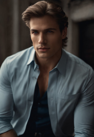 Corpo inteiro, foto grande angular retrato em close-up do corpo de um homem bonito , Alto e em forma, (20 anos:1.1), (Barbeado:1.2) , (Gilthunder is extremely handsome, with perfect facial features that draw attention wherever he goes. His face is sculpted and symmetrical, highlighting his intense blue eyes that shine with determination. He is clean-shaven, maintaining smooth and flawless skin.His hair is of a stunning salmon hue, straight and silky, cascading gracefully to his neck, adding an elegant touch to his appearance. He wears a blue Polo shirt that enhances his eyes and accentuates his athletic figure. Completing the ensemble, he sports tailored trousers that emphasize his impeccable posture.Gilthunder is a true masterpiece of human beauty, combining his stunning looks with a captivating presence that makes people drawn to his magnetic aura. Cinematic realistic portrait, beautiful detailed face, highly detailed realistic face, 8k highly detailed face, realistic detailed face portrait, 8k portrait render, sharp high detail face, realistic face moody lighting, detailed realistic face, realistic human face, highly detailed VFX portrait detailed, detailed and realistic face, realistic and detailed face (Terno apertado em veludo azul escuro:1.3). (posing outside the mansion with a luxury car:1.1),cold and dark sunset at dusk, (luz de borda:1.1),(Foco nos olhos), (Olhar orgulhoso), (luz dura na pele:1.2), (sombras duras, Tema escuro, Contraste profundo:1.1), (fotografia retrato por Annie Liebovitz), Dark mint theme and choral aesthetics, (skin imperfections)