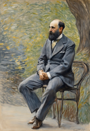 author?Claude Monet, author?Claude Monet, Claude Monet), Monet paintings, Monet style, author?Monet, Impressionist art, Monet style, Painted by Monet, author?Blanche Hoscheid Monet, Impressionist style, Charles S..., impressionist drawing, French Impressionism, Claude Monet style, impressionist drawing, Impressionistic style, impressionist drawing?Allad man in suit stands with his arms crossed, grey suit, distant full body view, 3 / 4 Look from behind, standing elegant pose, high quality suit, doing an elegant pose over you, centered full body rear-shot, subject detail: wear suit, full height view, Business suit, Man standing, highly professionally detailed