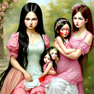 Mother and daughter. Lovely. Gluttonous. Sweet. Long hair. Kitten dressed up Mother Workaholic Daughter Cartoonist Mother Melon Face One Piece Style Royal Sister