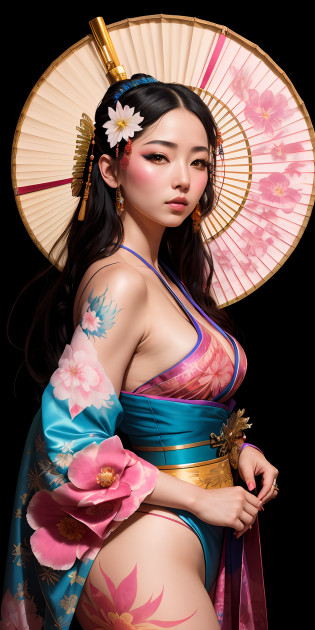 ((A blue caucasian Geisha goddess)) - HD Album Cover Art; side view. Jean-Baptiste Monge + Jessica Rossier + Brian Froud; Award-Winning Render; Unreal Engine 3D; Symbolism; Colourful; Polished; Complex; UHD; D3D; 16K