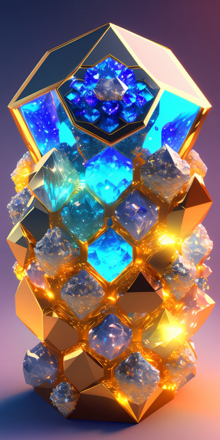 dreamlikeart beautiful mineral, golden crystals, hexagonal silver crystals, ultra detailed, incredible lighting, hyper detailed, 8k, unreal engine 5, 3d render neon