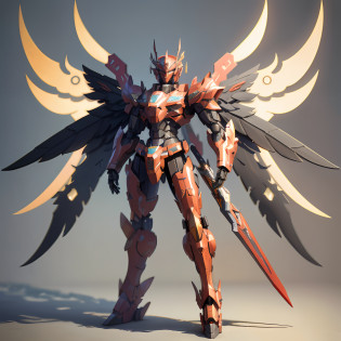 Image of Aalfid of a robot with wings and a sword, Mecha wings, futuristic robot angel, armor angle with wing, stuning fantasy 3 d render, polycount contest winner, anime styled 3d, 3 D rendering character art 8 K, greek god in mecha style, 8k octae render photo, cool mecha style, anime highly detailed