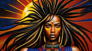 ��An artistic depiction of an Afro-futuristic Black metal scagliola sunshine,�� embodying the essence of futuristic technology and African heritage with a touch of artistic flair. The image features a stylized sun symbol created with bold and expressive scagliola patterns, celebrating the richness of African cultural elements in an imaginative and creative way. The Afro-futuristic design is inspired by the spirit of innovation and progress, blending harmoniously with the cultural roots of the African continent.

The sun symbol is portrayed with a unique artistic vision, combining metallic textures with abstract and fluid scagliola patterns that symbolize energy and movement. The color palette is carefully selected to reflect the vibrant and diverse colors of African art and culture. The lighting adds a sense of depth and atmosphere to the artwork, creating a visually captivating and engaging composition.

The resolution is set to a high level, allowing for intricate artistic details and the faithful representation of the Afro-futuristic Black metal scagliola sunshine. The final artwork should be an evocative and visually captivating portrayal, showcasing the fusion of Afro-futurism, Black metal, and scagliola art in a compelling and imaginative artistic image.