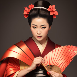 arafed woman in a kimono with a fan and a flower in her hair, portrait of geisha, portrait of a geisha, portrait of a beautiful geisha, beauty geisha, japanese geisha, elegant japanese woman, geisha, female geisha girl, inspired by Nishikawa Sukenobu, geisha photo portrait, japanese woman, japanese goddess