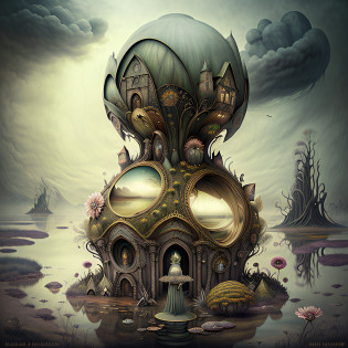 there is a very strange looking flower in the middle of a swamp, surreal and fantasy art, dark surreal art, surreal dark fantasy, surreal dark art, surreal concept art, surrealistic digital artwork, tomasz alen kopera and cgsociety, 4 k surrealism, dan mcpharlin : : ornate, inspired by tomasz alen kopera