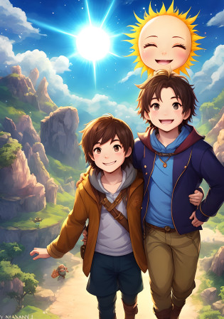 The Adventure of Magical Happiness

Introduction: Yan and the Adventure of Magical Happiness
Once upon a time, em um lugar repleto de risos e cores, viviam dois primos muito especiais: Yan e Theo. Eles eram vizinhos e melhores amigos, Always ready to embark on magical adventures together. Yan was a child as bright as the sun, sempre com um sorriso brilhante no rosto. Quando Yan estava por perto, The days grew brighter and the sorrows seemed to disappear like clouds in the sky.