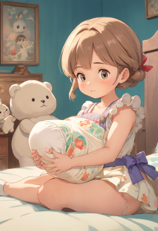 (best quality,highres,ultra-detailed),extremely detailed facial expression:1.1,nervous expression:1.1,worried expression:1.1,woman,adult diaper,high-quality adult diaper,taking off skirt,revealing skirt,checking diaper,smug doll,smiling doll,smug face,baby print on diaper,curious woman,careful examination of diaper,looking closely at diaper,meticulous inspection of diaper,concerned expression,meticulously crafted doll:1.1,realistic doll:1.1,playful expression:0.9,doll with vivid colors,artistic doll,realistic face,soft fabric texture,extraordinary attention to detail:1.1,beautifully designed doll,soft and comfortable material:0.9,cotton fabric,precise texture,matching crib in the background,soft lighting,subtle shadows,artistic lighting,emphasizing doll and woman,professional photography style,precise lighting angles,vintage color tone,gentle warm lighting,creating a comforting atmosphere,sophisticated composition,attention-grabbing central focus,storybook-like scene,happiness and security in motherhood.