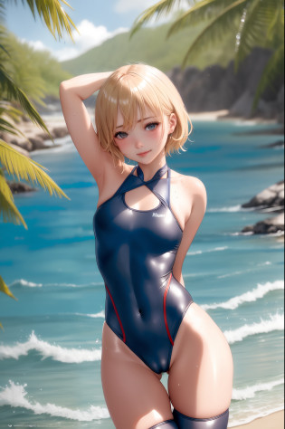 RAW?analogue?Nikon Z 85mm?Award-winning glamour photography?

Standing on a tropical beach?Gorgeous russian woman in skin tight metal swimsuit?18yrs old?small perky breasts?Chiseled abs?thinly?thin?Petite?short blonde hair?[blue eye]?soaked hair?wet swimsuit?wet skin?puffy?(Pubic bone and pronunciation)?(cameltoe:1.3)?1 Girl?a smiling look?Embarrassing?blushing?Thrust your hips forward?The swimsuit is slipped into a pubic crack

Intricate details, High res, Detailed facial features, High Detail, SHARP FOCUS, smooth, aesthetic, extremelydetailed, stamp, octane rendering, photo_\(An ultra\), photorealistic, lifelike, POST PROCESSING, max detail, Roughness, real life, Hyper realistic, Photo Realism, photos, 8K UHD, photos, Semi-silhouette light, russian face, octane rendering, freckle