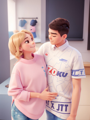 a man and a woman standing next to each other, bt 2 1, bt21, couple, jpop clothing, couple pose, ulzzang, boy and girl, kawaii shirt and jeans, anime thai girl, bearbrick, oversized, male ulzzang, half body cropping, streetwear fashion, cute:2, lovely couple, korean idol, smiling couple,hyper realistic,ultra detail