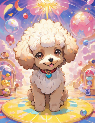 Experience the whimsical world of Naoki Saito through this enchanting Toy Poodle illustration. Naoki Saito's distinctive style is characterized by vibrant colors, intricate details, and a touch of surrealism, and all these elements converge to bring this artwork to life.

In this mesmerizing piece, the Toy Poodle is transformed into a magical creature, its fur adorned with a kaleidoscope of vibrant hues that burst forth from the canvas. Saito's meticulous attention to detail creates a sense of depth and texture in the Poodle's fluffy coat, making you want to reach out and touch it.

Set against a backdrop of fantastical landscapes and dreamlike scenery, the Toy Poodle becomes a fantastical companion, inviting you to explore this captivating world. Naoki Saito's masterful use of color and composition draws you into a narrative that's both playful and profound.

This artwork not only celebrates the beauty and charm of the Toy Poodle but also invites you to embark on a visual journey through the imagination of one of today's most visionary artists. It's a delightful fusion of canine elegance and surreal wonder that's sure to captivate art enthusiasts.

Bring a touch of magic and artistry into your life with this Toy Poodle illustration in Naoki Saito's style, and let it transport you to a world where dreams and reality intertwine,