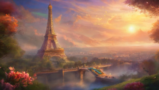a Torre Eiffel?A Torre Eiffel tem vista para as ruas de Paris?Torre Eiffel renovada em 2077?The Eiffel Tower has a stronger presence than conventional objects?Eiffel Tower in the near future?Eiffel Tower at night?Eiffel Tower illuminated by neon lights?Paisagem urbana noturna?