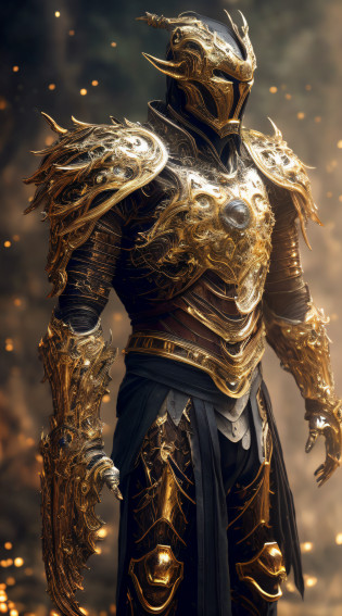 a close up of a man in armor with a golden sword, gold heavy armor. dramatic, stunning armor, golden armor, detailed fantasy armor, black and golden armor, beautiful armor, gold armor, fantasy armor, intricate golden armor, golden armour, fantasy warrior in full armor, sleek gold armor, very stylish fantasy armor, black and gold armor, light gold armor