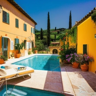 photography of an Italian house in Tuscany, poolsuite style
