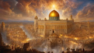Describe the descent of the New Jerusalem from the heavens. Paint a captivating picture of the heavenly city and how it offers hope amid the chaos. Highlight the occurrence of people facing this miraculous event.