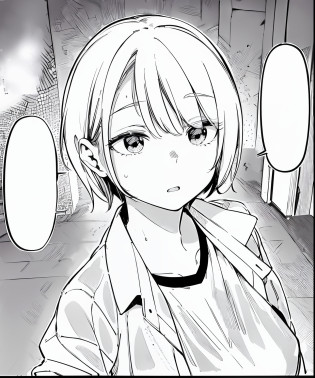 anime girl with short hair and glasses looking at the camera, black and white manga panel, in manga style, detailed manga style, black and white manga page, black and white manga style, manga page, in style of manga, ( ( ( yoshinari yoh ) ) ), sayori, manga panels, rei hiroe, sui ishida art manga, manga panel