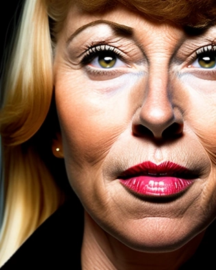A close-up of a teacher's face, in the style of Cindy Sherman�s self-portraits