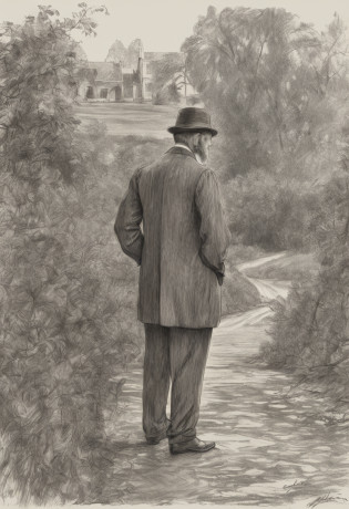 author?Claude Monet, author?Claude Monet, Claude Monet), Monet paintings, Monet style, author?Monet, Impressionist art, Monet style, Monet painted, author?Blanche Hoscheid Monet, Impressionist style, Charles S...., impressionist drawing, French Impressionism, Claude Monet style, impressionist drawing, Impressionistic style, impressionist drawing?Allad man in suit stands with his arms crossed, grey suit, distant full body view, 3 / 4 Back, standing elegant pose, high quality suit, doing an elegant pose over you, centered full body rear-shot, subject detail: wear suit, full height view, Business suit, Man standing, highly professionally detailed