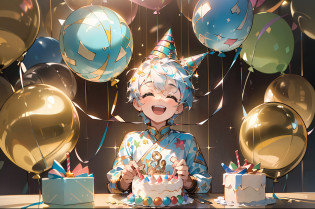 ((best quality)), ((masterpiece)), (detailed:1.2), (realistic:1.2), (official art), (extremely detailed CG unity 8k wallpaper:1.5), Happy Birthday, (cheerful young boy:1.2), (bright smile and sparkling eyes:1.2), (colorful party hat:1.2), (festive balloons and decorations:1.2), (excitement and joy in the air:1.2), (delicious birthday cake with candles:1.2), (surrounded by friends and loved ones:1.2), (laughter and playful moments:1.2), (unwrapping presents with anticipation:1.2), (making birthday wishes:1.2), (creating unforgettable memories:1.2), (celebrating another year of growth:1.2), (filled with happiness and love:1.2), (birthday surprises and treats:1.2), (capturing the essence of childhood joy:1.2), (celebrating the special boy's day:1.2), (showering him with love and blessings:1.2), (a day to celebrate his uniqueness:1.2), 8k resolution:1.2
