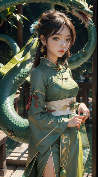 hyper qualit?tmasterpiece?Perfect illustration?Extreme detail?China Hua?Magnificent scene 1.4 pcs?The subject?Dragon Boat Festival Blue Dragon Girl Picture
hue?The main color is light blue?Comes with fresh greens and bright yellows?Creates lightness?Bright atmosphere?
Picture composition?With the green snake as the main body?On the green dragon sat a girl?The girl is dressed in a cyan Chinese dress?Sweet zongzi in hand?The expression is cheerful?looking at the distance?The green snake meanders?The snake head and tail part protrude?Highlight the traditional Chinese snake culture?Around the green snake and the maiden?Traditional calamus can be added?Wormwood?realgar?Sachets and other elements?Highlight the history and culture of the Dragon Boat Festival?
Pay special attention?In order to highlight the traditional culture of the Dragon Boat Festival?The girl in the picture should be dressed in traditional Hanfu?At the same time, the performance of the green snake does not have to be too realistic?It is possible to add the characteristics of Chinese painting?Such as ink?lineworks?Ink rendering, etc?Create a traditional Chinese style?
Picture atmosphere?The whole picture should create jubilation?boisterous?Festive atmosphere?Show the traditional culture of the Dragon Boat Festival?At the same time, create lightness?brightly?fresh feeling?Let people feel the joy and enjoyment of the festival?
Other elements?It is also possible to add the performance of the green dragon to the river?Traditional elements such as dragon boats?Highlight the dragon boat racing style of the Dragon Boat Festival?ao mesmo tempo
