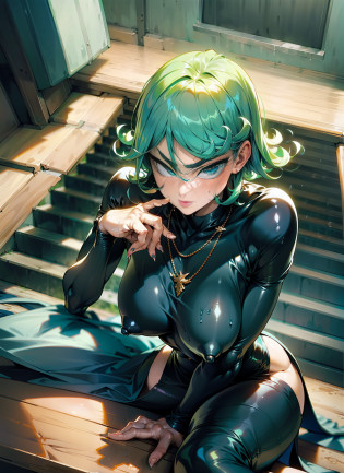Skinny black latex cleavage dress, tiny waist, Thin waist: 1.7,ultra realistic 8k cg, masterpiece, ((ultra detailed background, delicate pattern, intricate detail)), (highly detailed, fine details), best quality, (photorealistic:1.7)?Greasy body, There is a body where lubricating oil flows down, Verism, Verism? (NSFW:1.3), the perfect body. (sexy eyes) (seductive eyes) (clothes wet with water) (completely transparent plastic top) (suspender stockings, suspender stockings, high-gloss stockings) fleshy thighs tightened by high-gloss suspender stockings, huge soft breasts. Outermost transparent gauze on body, beautiful woman, surreal, 1 girl, ((facing the audience, hand caressing her chest)), (huge soft breasts, charming body: 1.8), sit-ups: 1.6, green hair: 1.9, (wet rain, rain wet, wet body: 1.9), painting, masterpiece, best quality, ultra-detailed, absurd, portrait beautiful, solo, earrings, jewelry, bikini, smile, sexy belt outfit, tank top, sky, day, swimwear, outdoors, gloves, necklace, transparent bikini, sexy, volumetric lighting, best quality, masterpiece, intricate details, realistic skin texture, pixiv, ultra-detailed, artstation trend,oilly skin, wet rosy skin thin waist: 1.6, Large, upturned breasts, transparent clothes, enormous breasts, anime characters, anatomically correct, textured skin? (nsfw:1.3)enormous breasts, The picture is colorful, The brushstrokes of figure painting are multi-layered and rich?