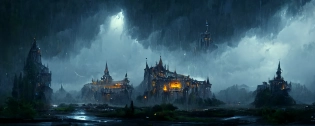 Environment castle nathria in world of warcraft ::gothic style fully developed castle :cinematic, raining, night time, detailed, epic , concept art, Matte painting, shafts of lighting, mist, photorealistic, concept art, volumetric light, cinematic epic + rule of thirds, movie concept art, 8k, cinematic, trending on artstation, movie concept art, cinematic composition , ultra detailed, realistic , hyper realistic , volumetric lighting , 8k --ar 3:1